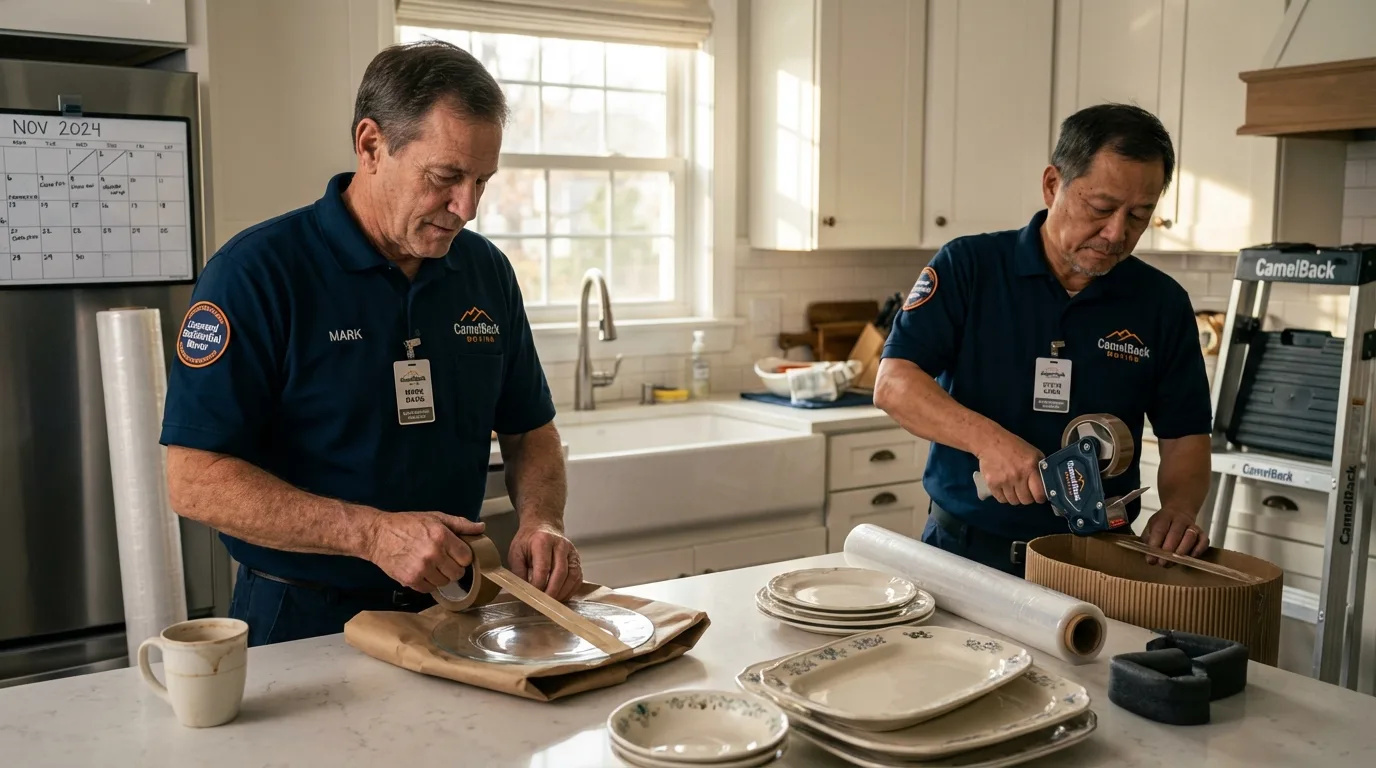 Professional crew packing kitchen dishware in Jeannette, PA